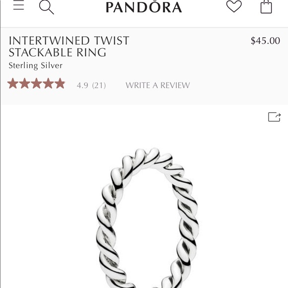 Intertwined twist silver stackable PANDORA ring - Picture 1 of 2